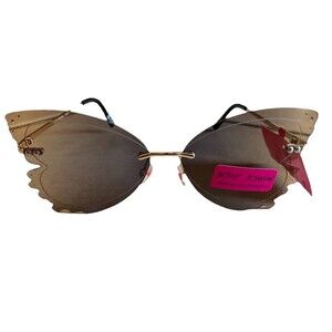 Betsey Johnson Rimless Butterfly Sunglasses Gold Frame Gray & Brown Gradient New
